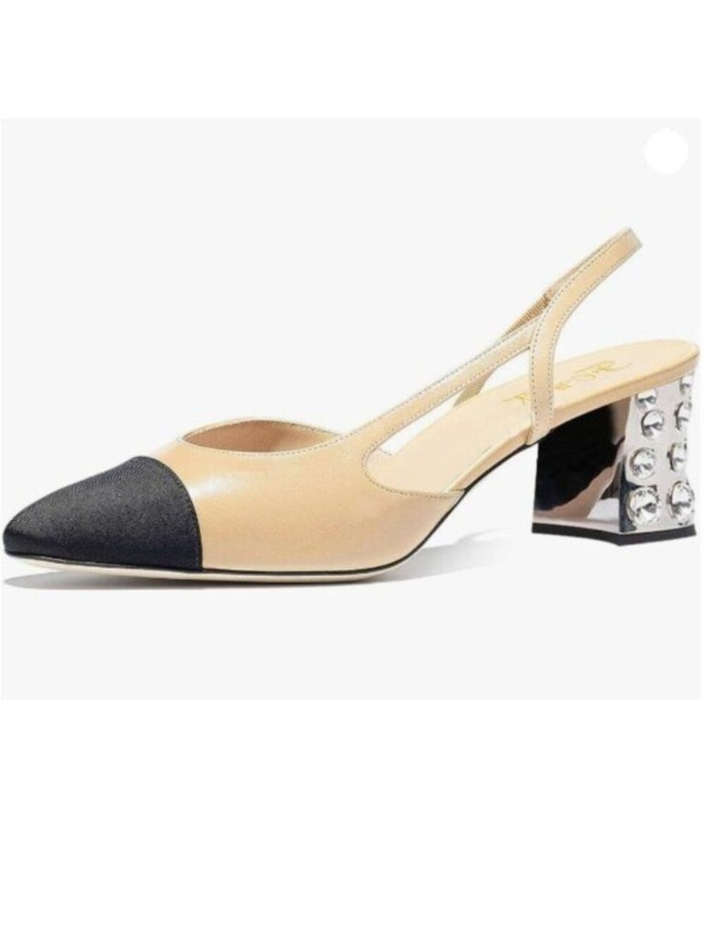 FOWT Light Apricot Rivet Chunky Mid Heel Pumps Slingback Ankle Strap Point shoes